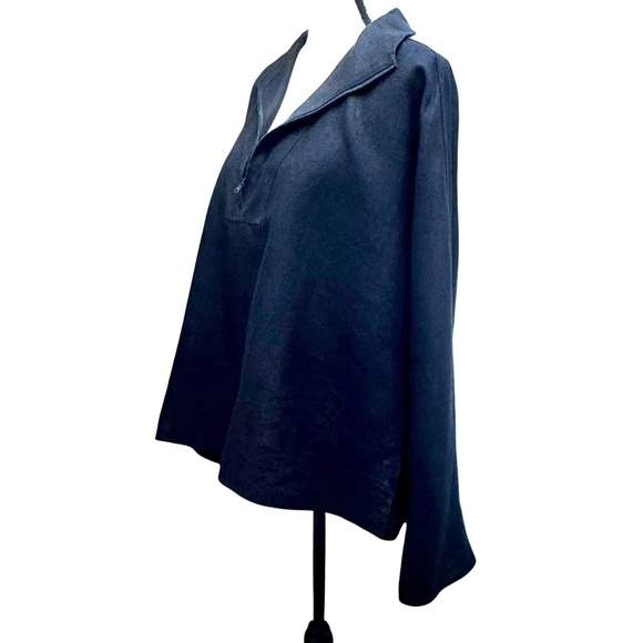 COMPANY ELLEN TRACY BLACK LINEN QUARTER ZIP TOP - Picture 7 of 12